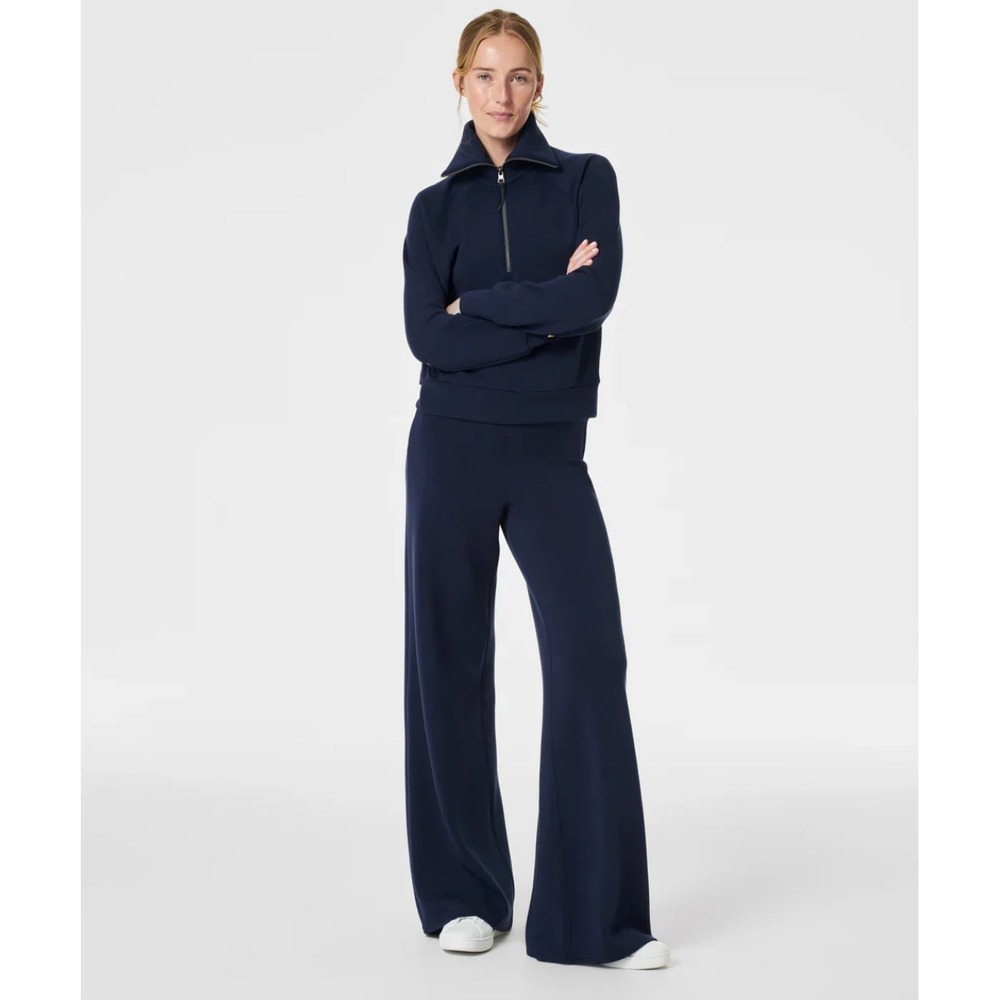 Spanx AirEssentials Wide Leg Pants Navy Blue Medium Tall M Long Drawstring